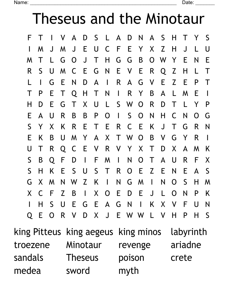 Theseus and the Minotaur Word Search