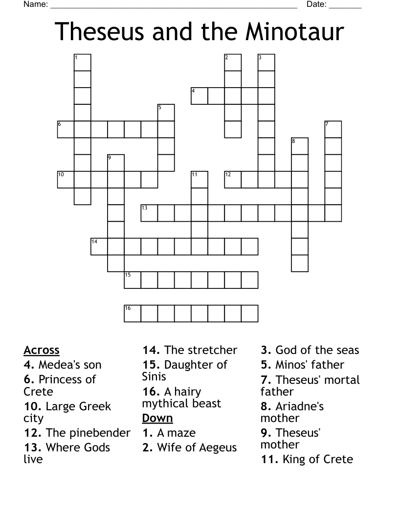 Theseus and the Minotaur Crossword