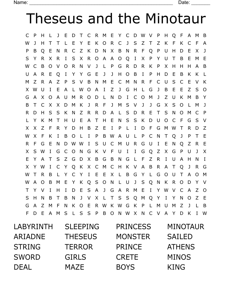 Theseus and the Minotaur  Word Search