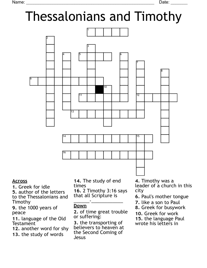 Thessalonians and Timothy Crossword