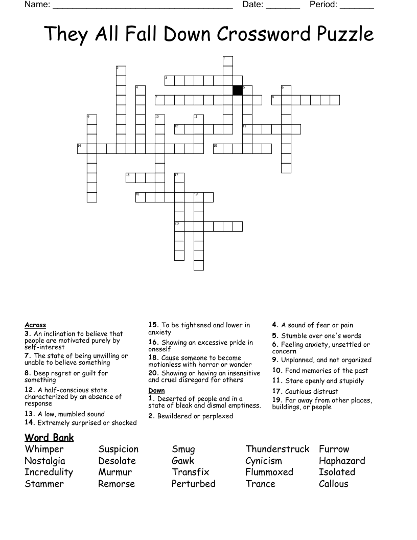 They All Fall Down Crossword Puzzle