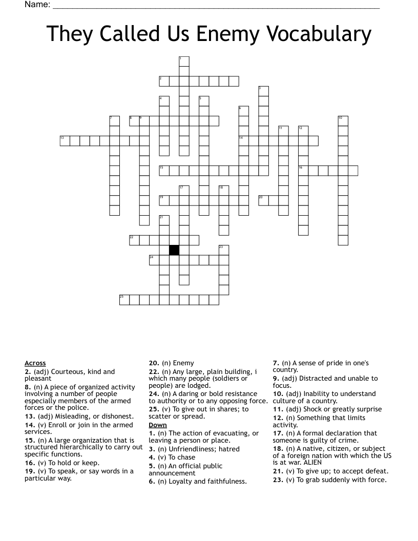They Called Us Enemy Vocabulary  Crossword