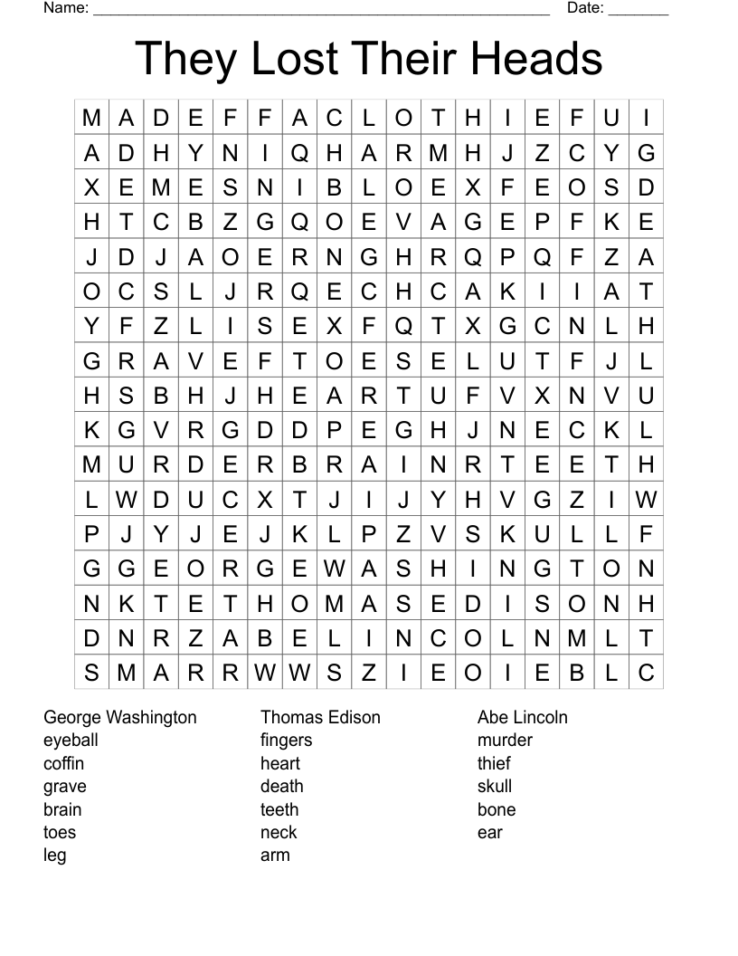 They Lost Their Heads  Word Search