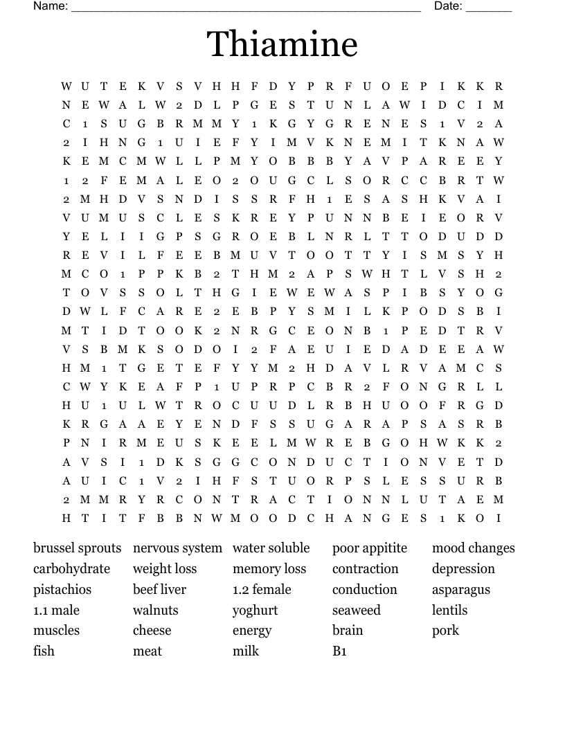Thiamine Word Search