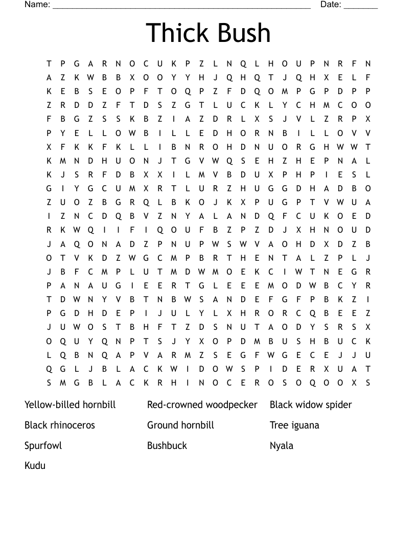 Thick Bush Word Search
