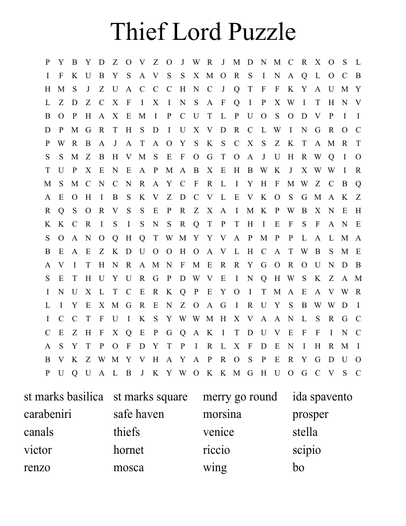 Thief Lord Puzzle Word Search