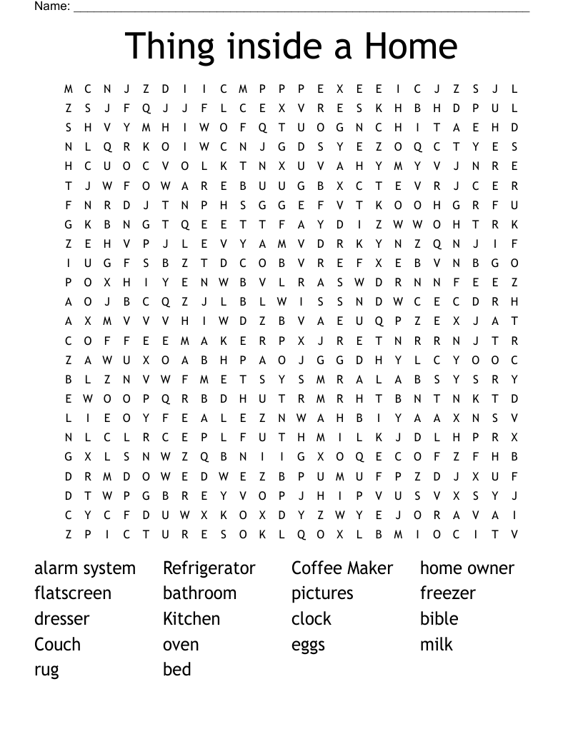 Thing inside a Home Word Search
