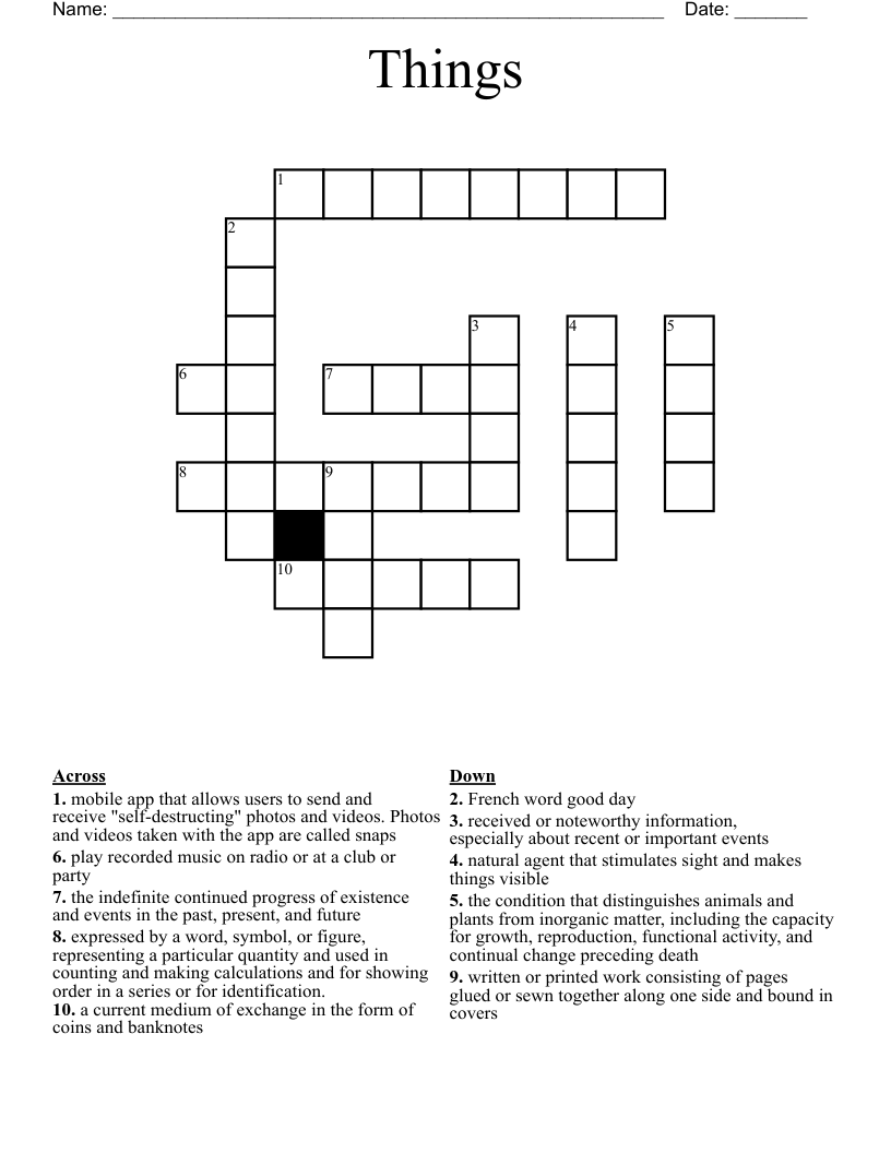 Things Crossword