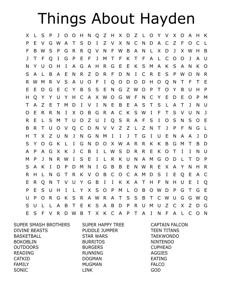 Things About Hayden Word Search