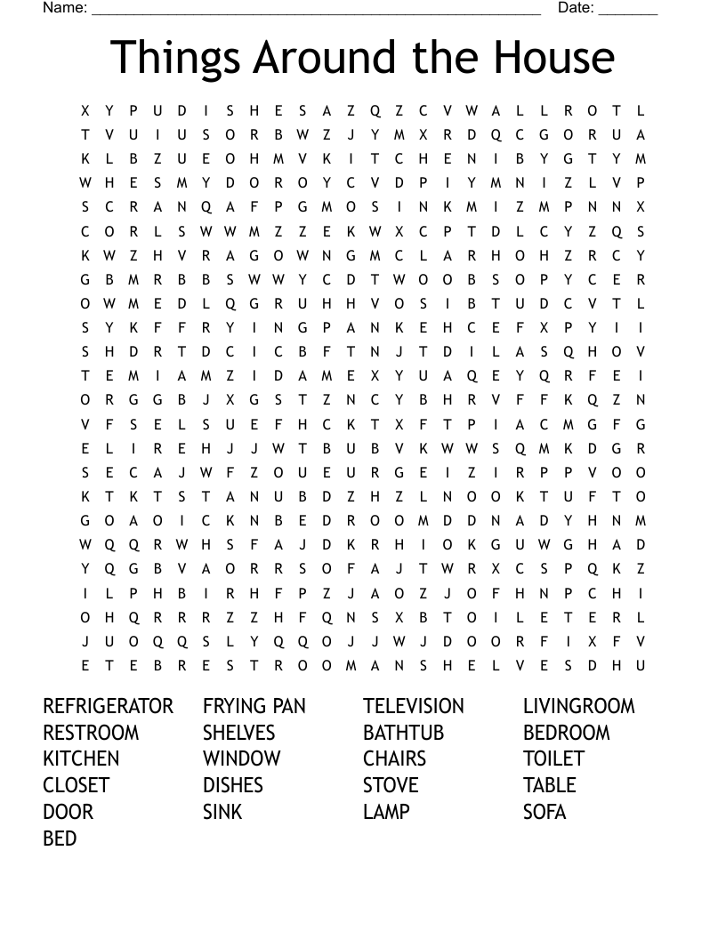 Things Around the House Word Search