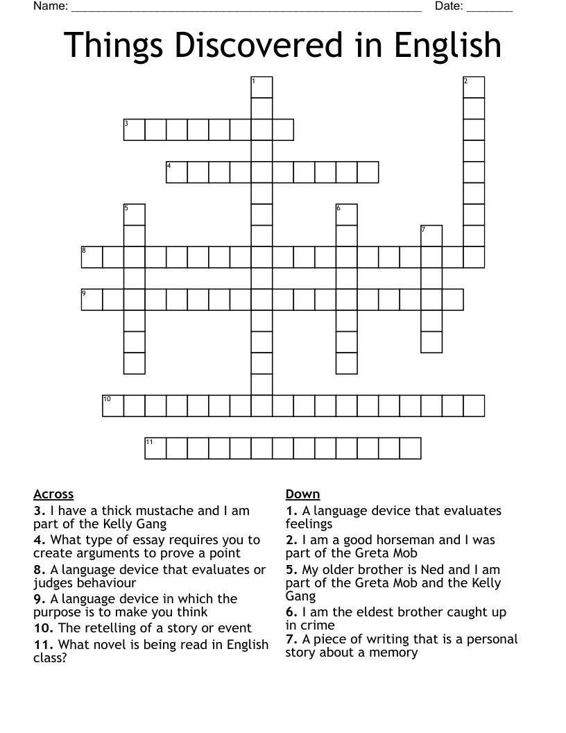 Things Discovered in English  Crossword
