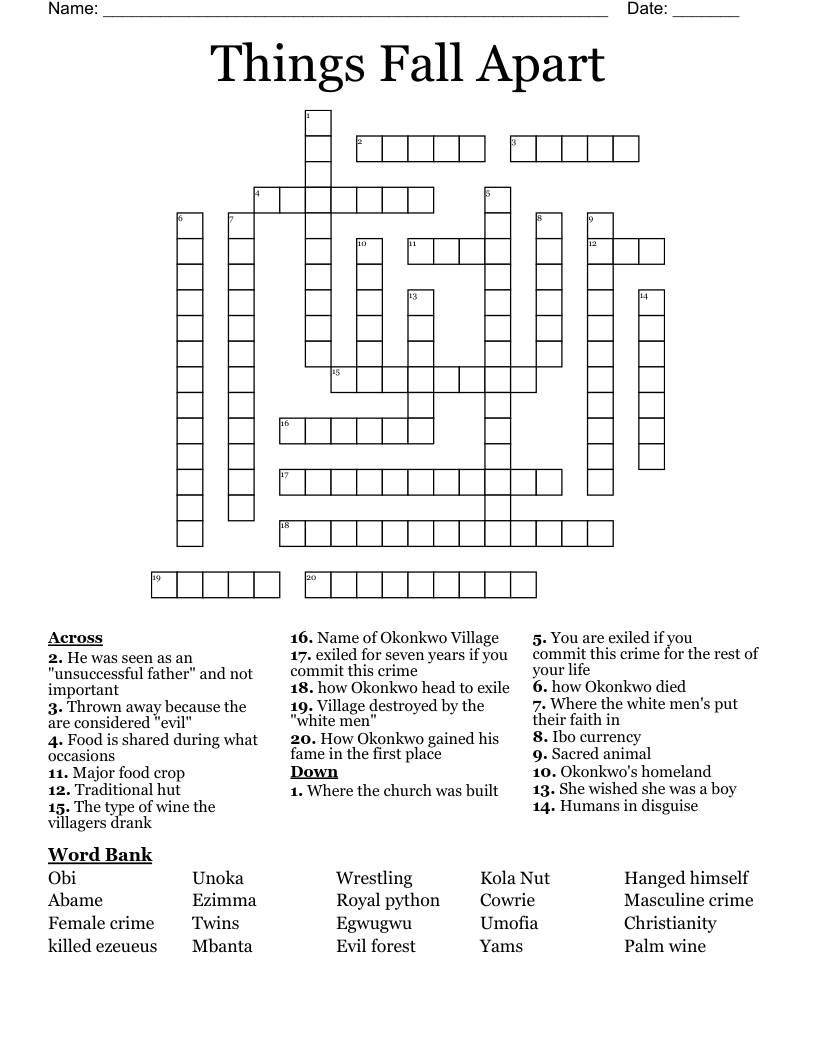 Things Fall Apart Crossword