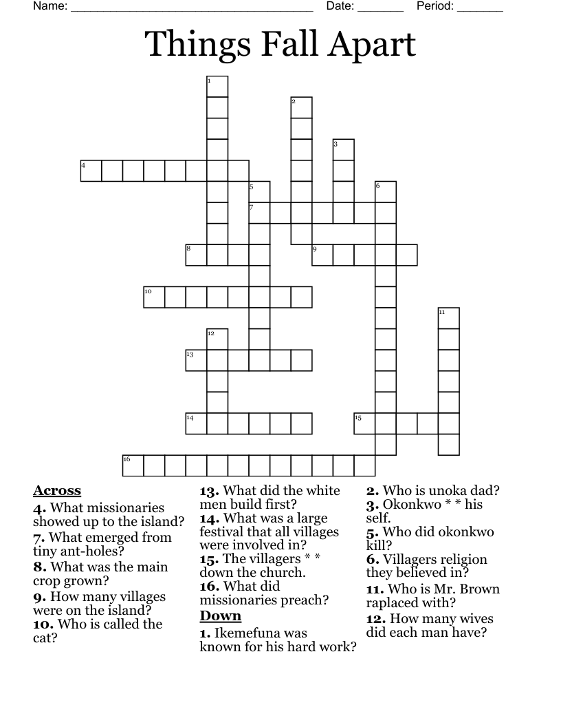 Things Fall Apart Crossword