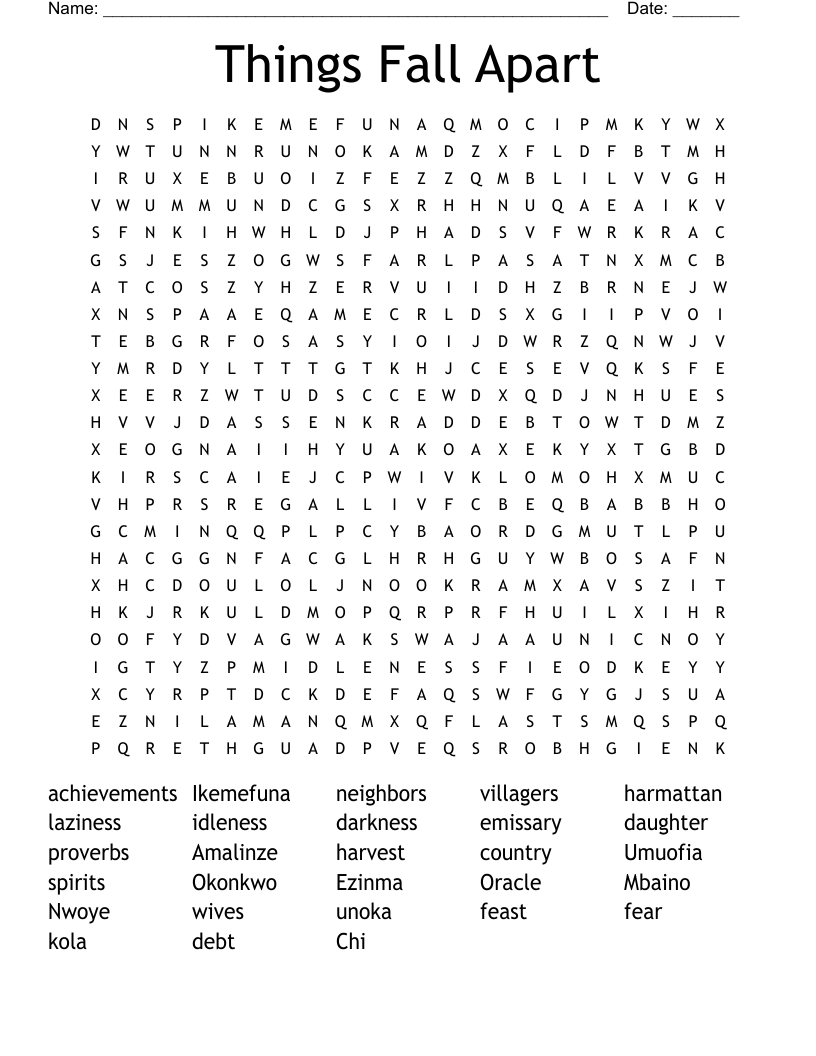 Things Fall Apart Word Search