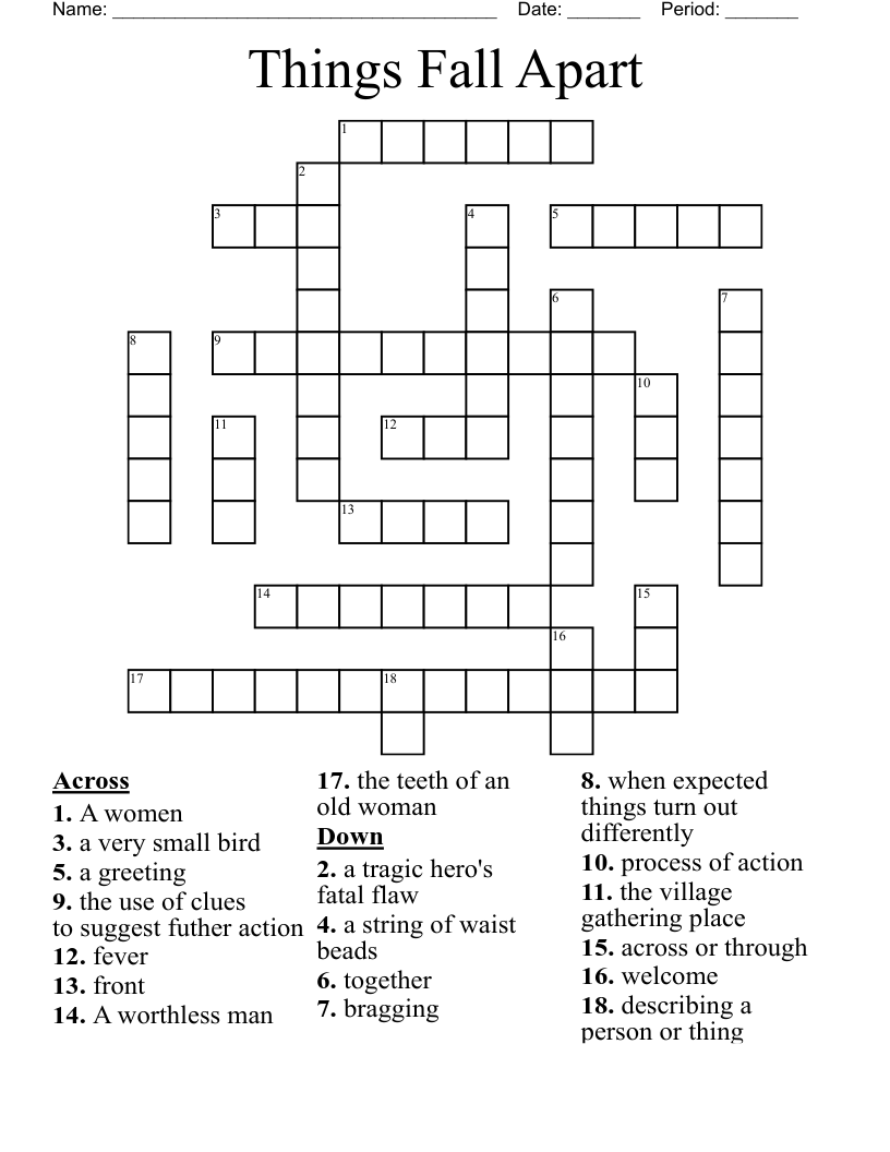 Things Fall Apart Crossword