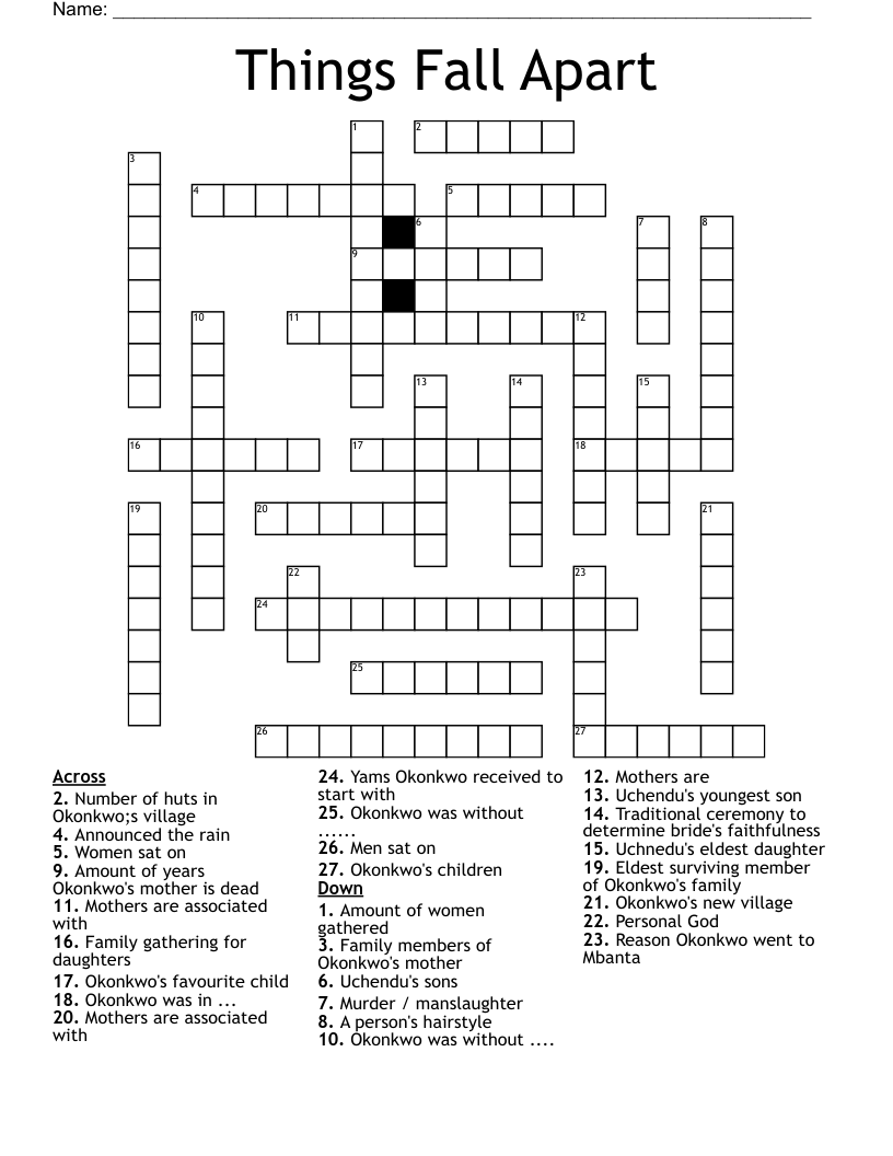 Things Fall Apart Crossword