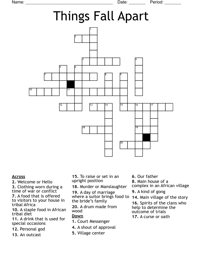 Things Fall Apart Crossword
