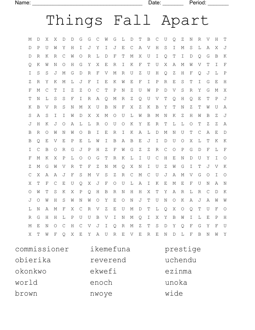 Things Fall Apart Word Search