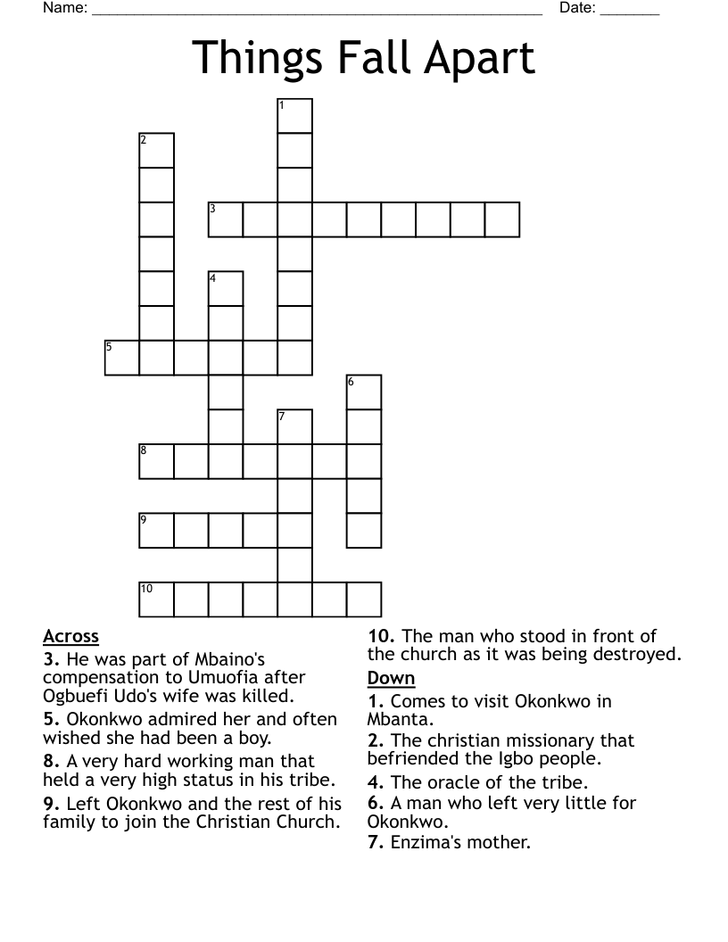 Things Fall Apart Crossword