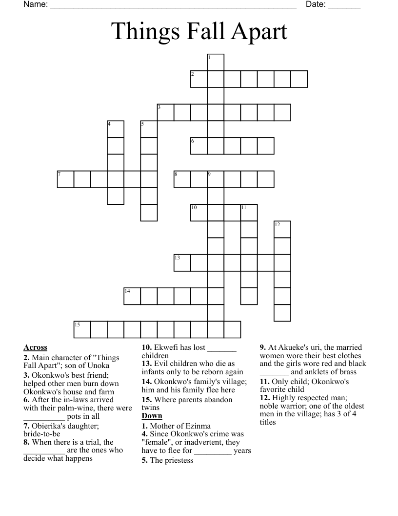 Things Fall Apart Crossword