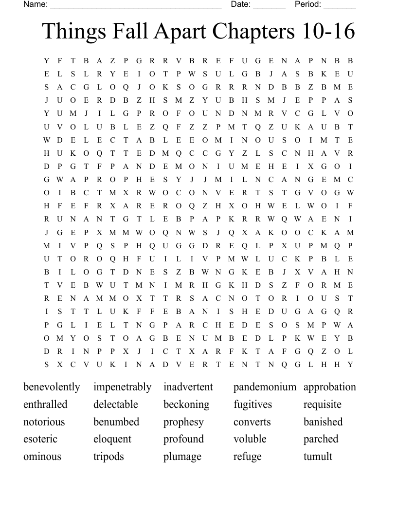 Things Fall Apart Chapters 10-16 Word Search