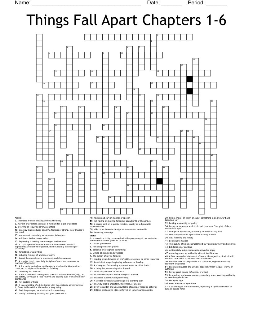 Things Fall Apart Chapters 1-6 Crossword