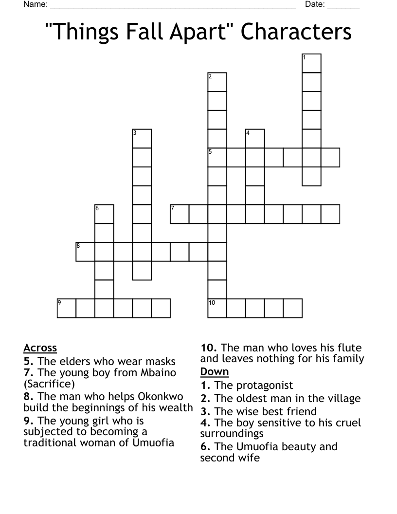 "Things Fall Apart" Characters  Crossword