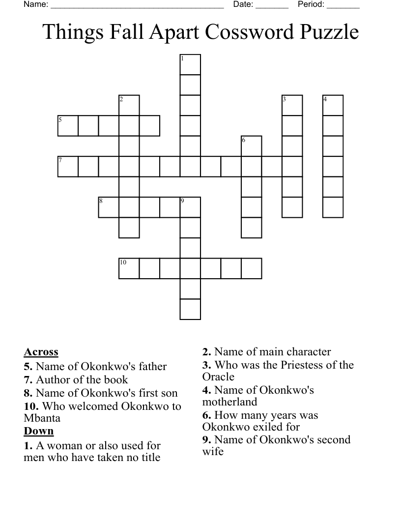 Things Fall Apart Cossword Puzzle Crossword