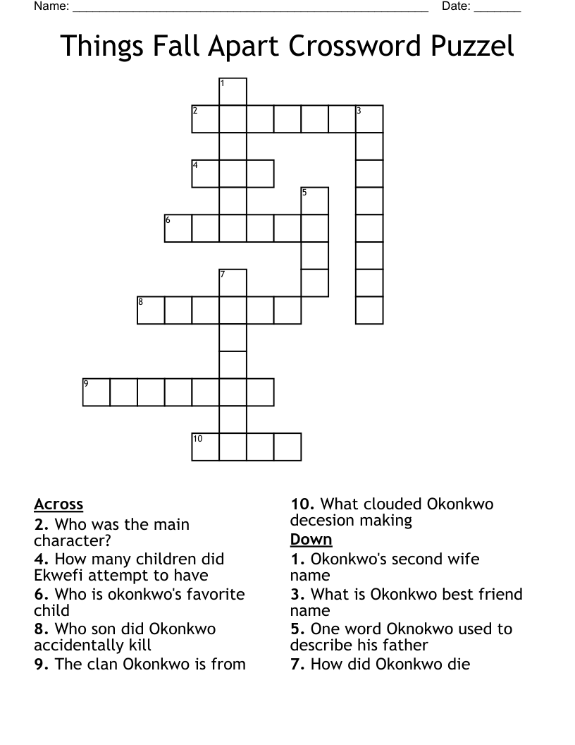 Things Fall Apart Crossword Puzzel