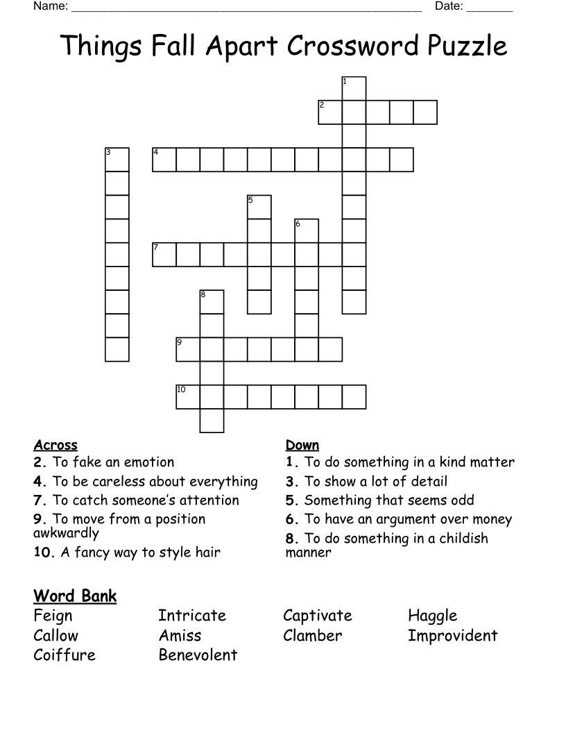 Things Fall Apart Crossword Puzzle