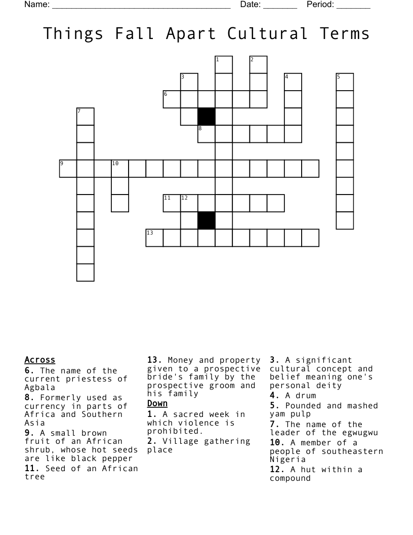 Things Fall Apart Cultural Terms Crossword