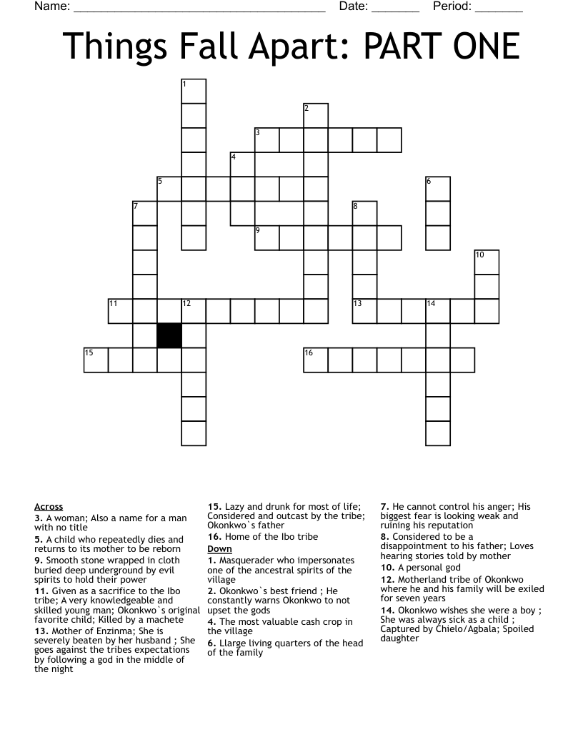 Things Fall Apart: PART ONE Crossword