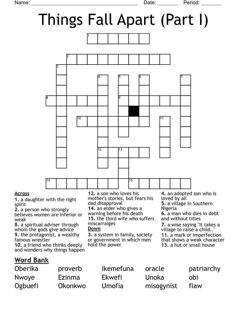 Things Fall Apart (Part I) Crossword