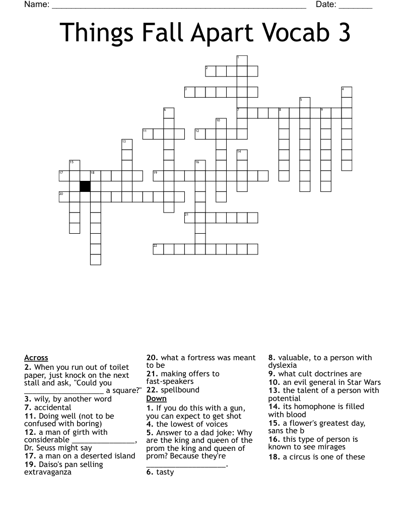 Things Fall Apart Vocab 3 Crossword