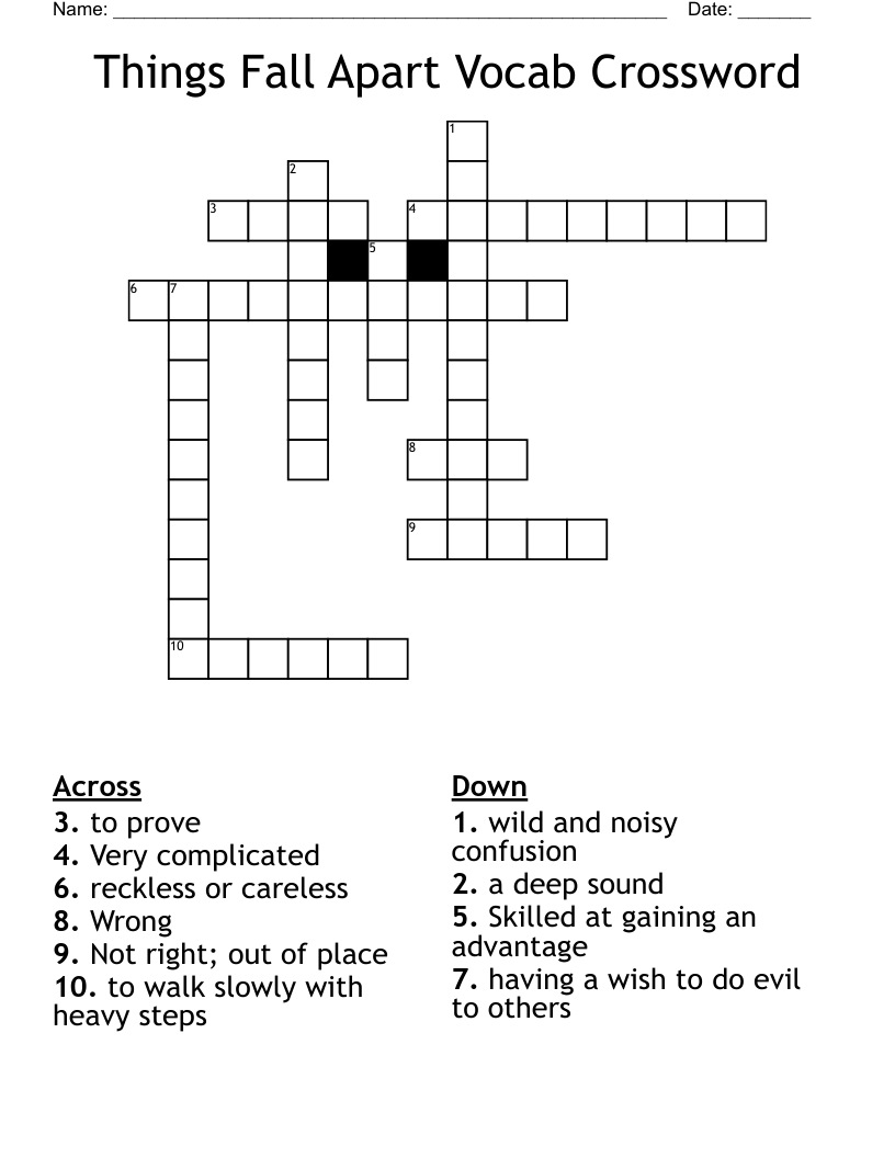 Things Fall Apart Vocab Crossword