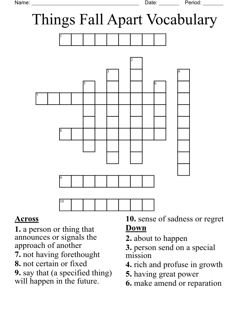 Things Fall Apart Vocabulary Crossword