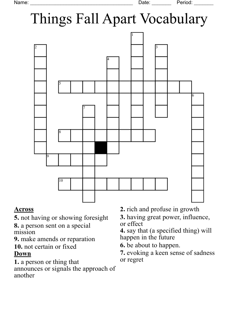 Things Fall Apart Vocabulary Crossword
