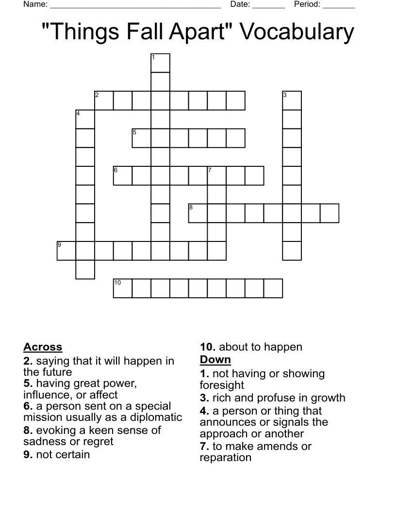 "Things Fall Apart" Vocabulary Crossword