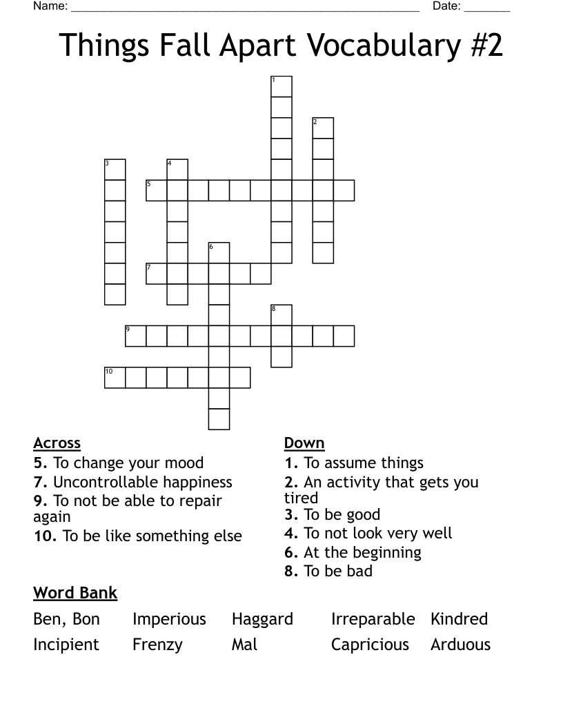 Things Fall Apart Vocabulary #2 Crossword