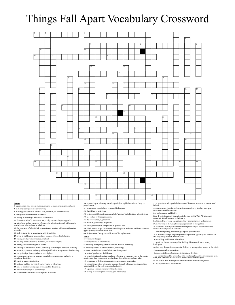 Things Fall Apart Vocabulary Crossword 