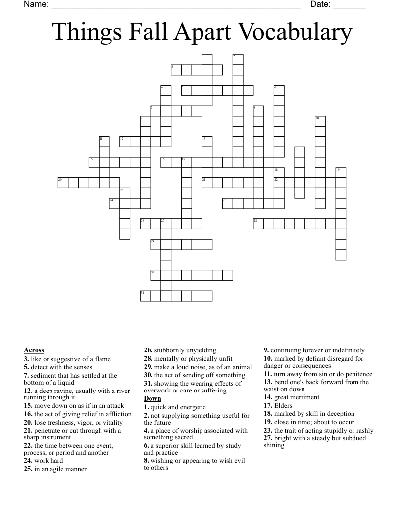 Things Fall Apart Vocabulary  Crossword