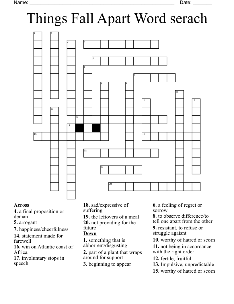 Things Fall Apart Word serach Crossword