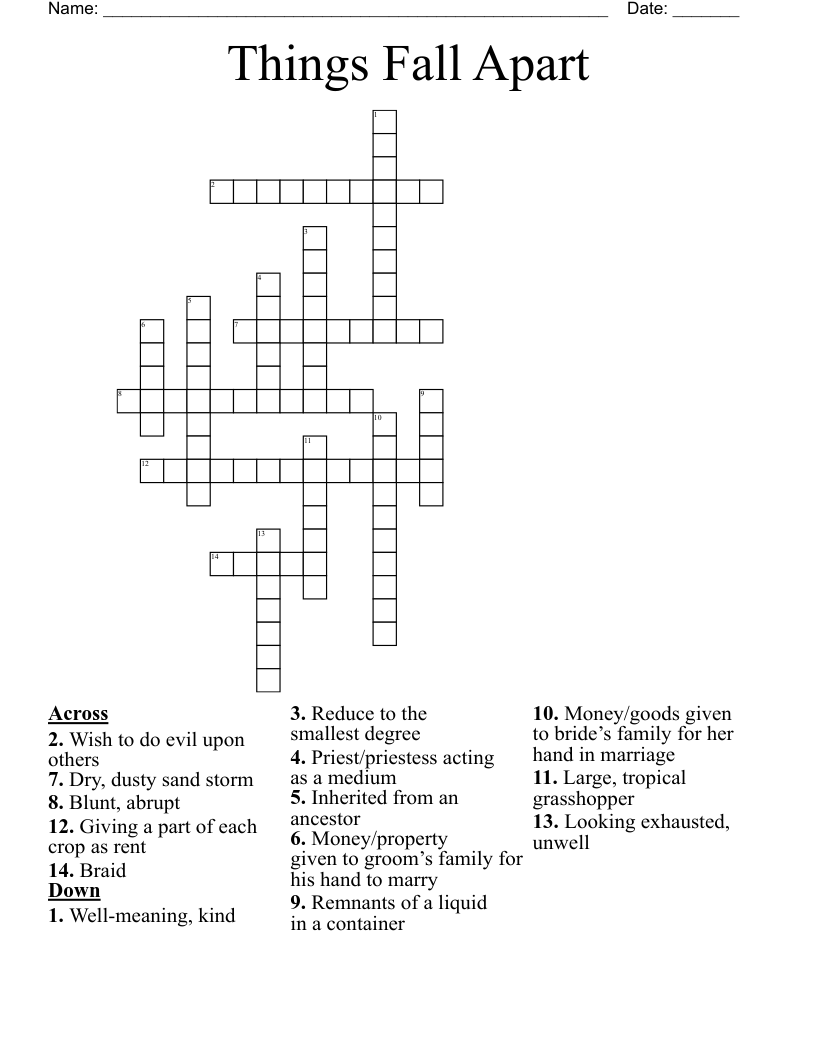Things Fall Apart  Crossword