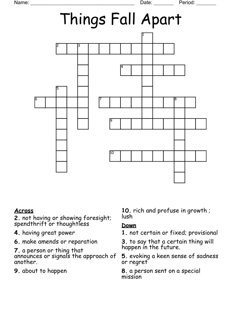 Things Fall Apart  Crossword