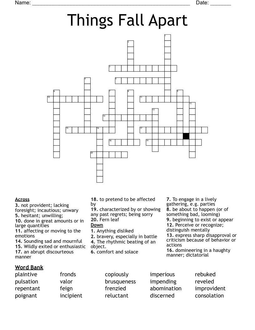 Things Fall Apart  Crossword