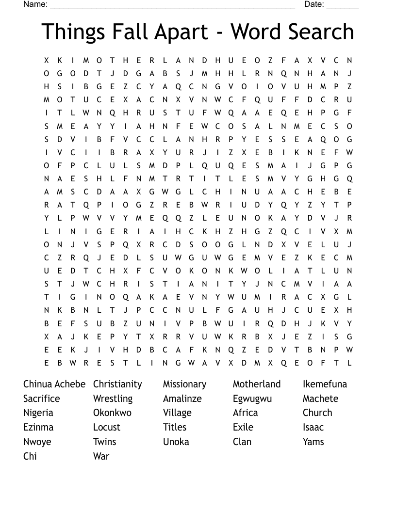 Things Fall Apart - Word Search
