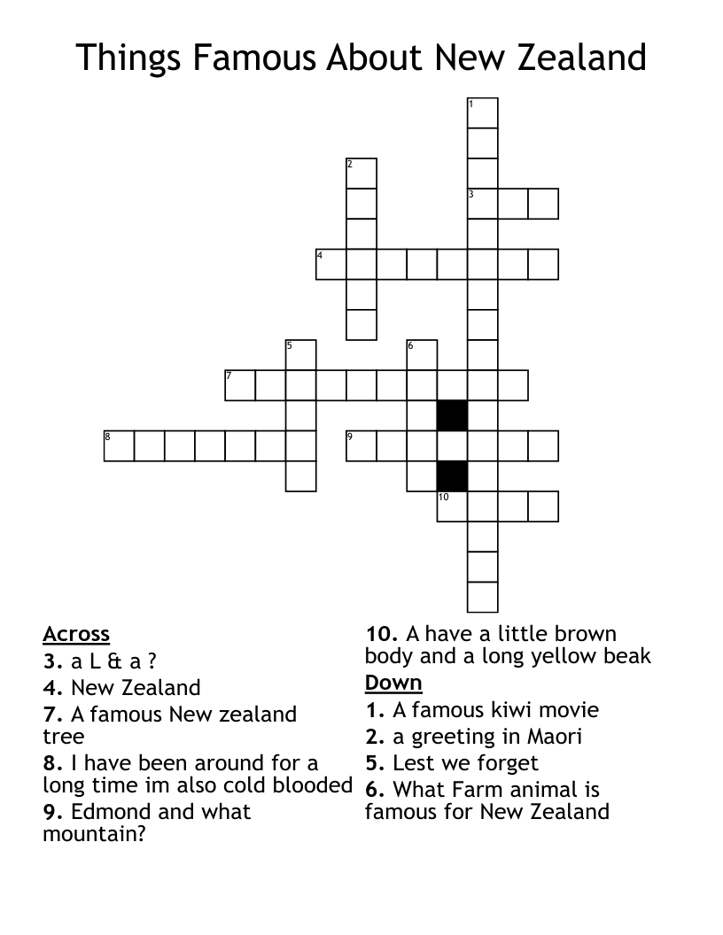 Things Famous About New Zealand Crossword