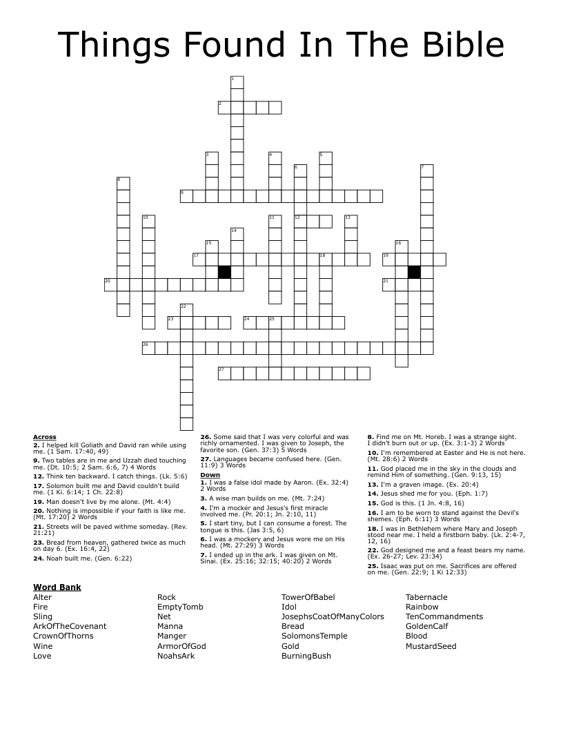 Things Found In The Bible Crossword