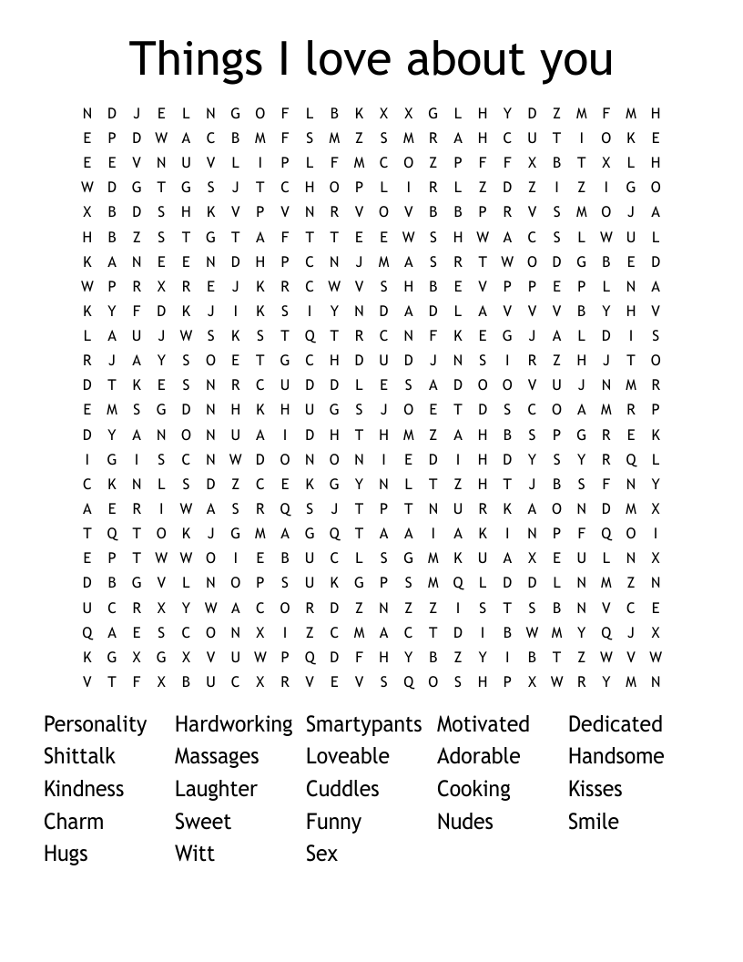 Things I love about you Word Search