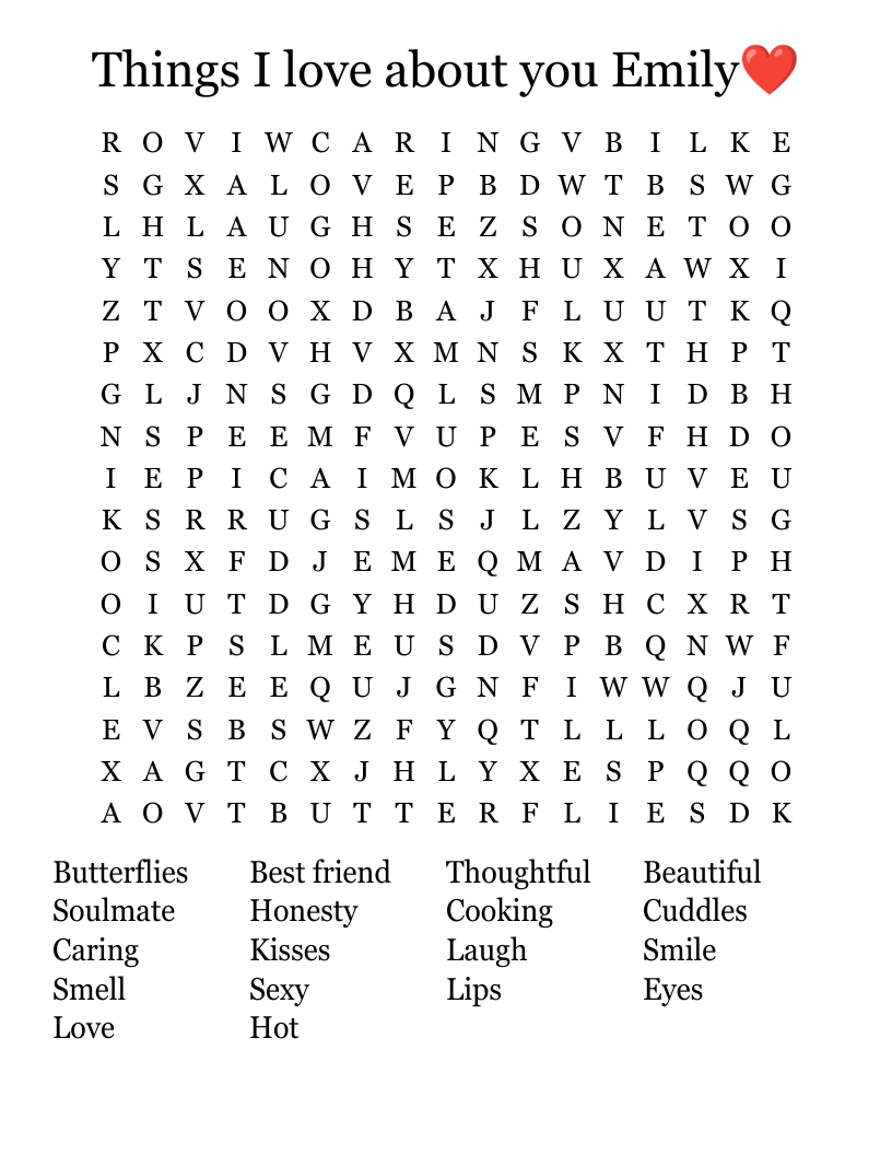Things I love about you Emily❤️ Word Search